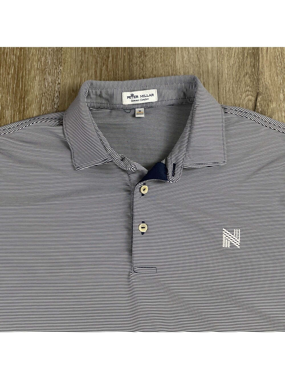 NWOT Peter Millar Summer Comfort Polo Shirt Men's Medium Black White Stripes